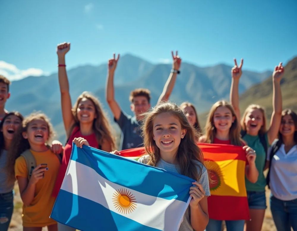 High School Abroad Argentina - students with Argentinean flag